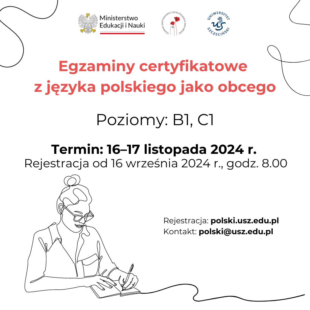 Egzaminy certyfikatowe z języka polskiego jako obcego na poziomach B1 i C1 na Uniwersytecie Szczecińskim – rejestracja na sesję 16-17 listopada 2024 r.