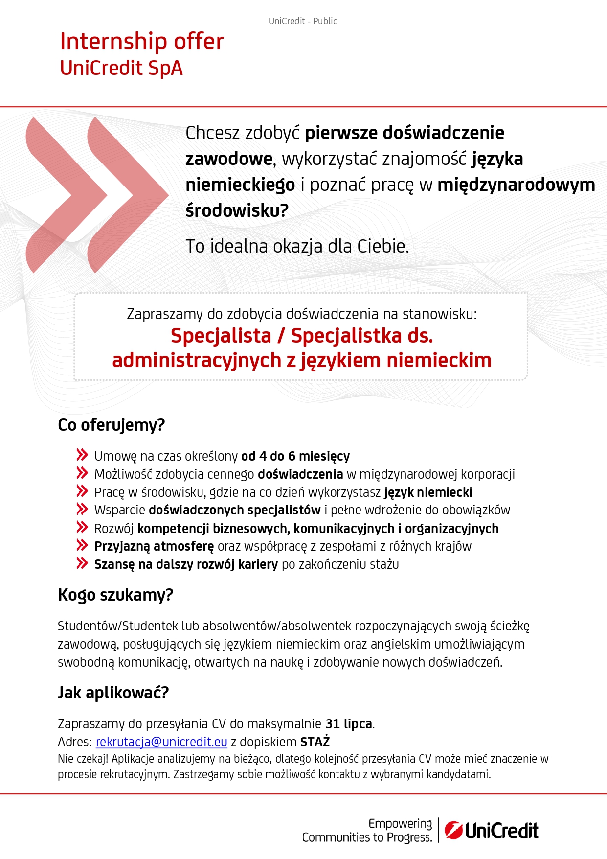 Oferta pracy w UniCredit – dla studentów/ek i absolwentów/ek