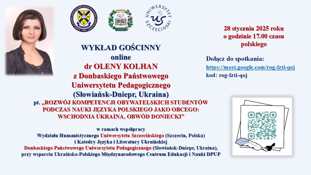Wykład gościnny dr Oleny Kolhan z Donbaskiego Państwowego Uniwersytetu Pedagogicznego – 28 stycznia 2025 roku