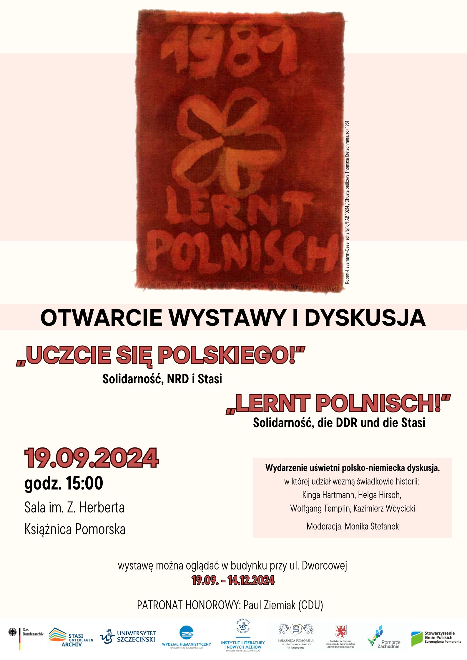 Otwarcie wystawy: „Uczcie się polskiego!“ Solidarność, NRD i Stasi – 19 września 2024 roku godzina 15.00
